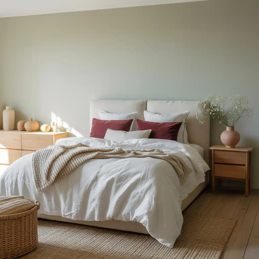 Scandinavian Style with Green and Burgundy Touches