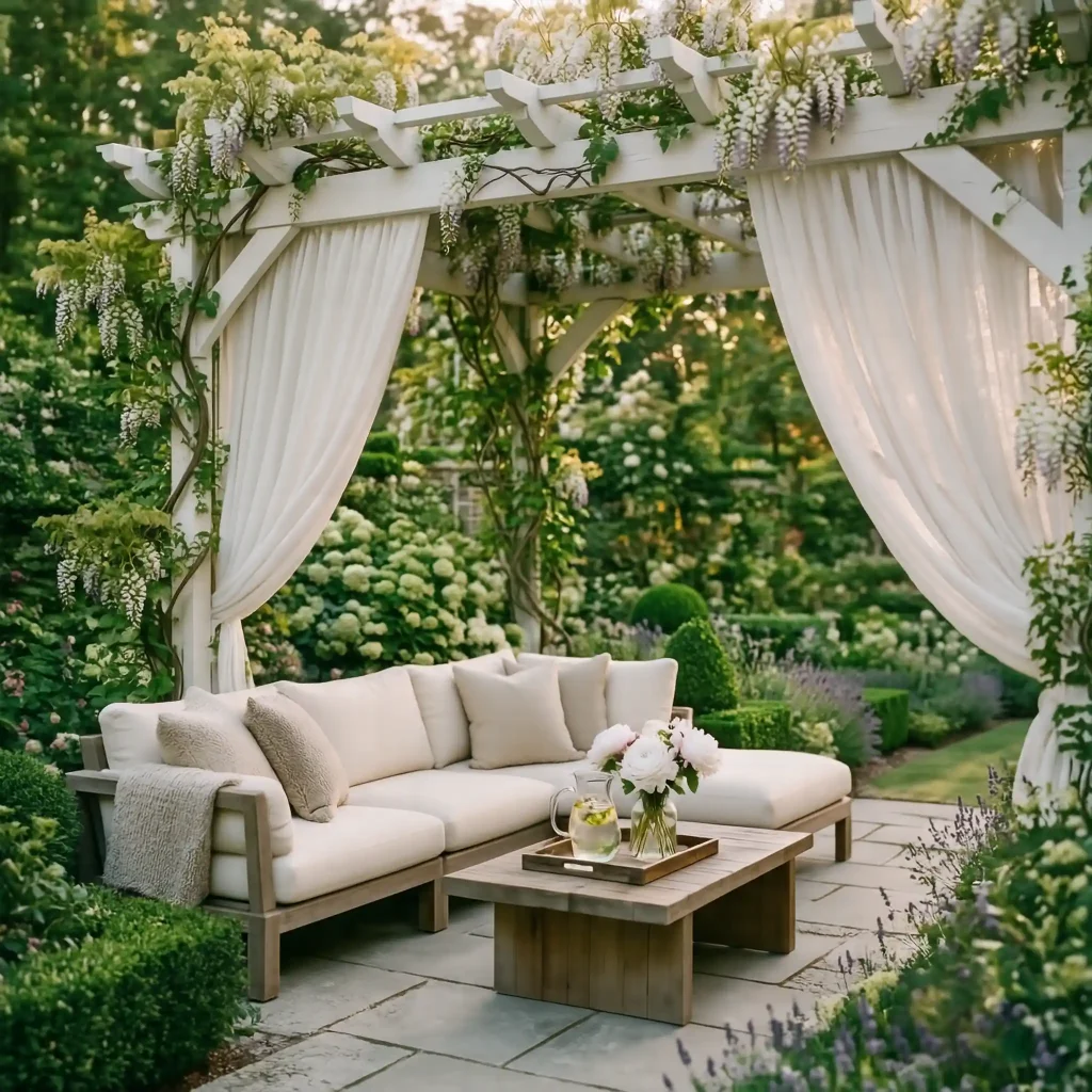 Pergola with Flowing Curtains