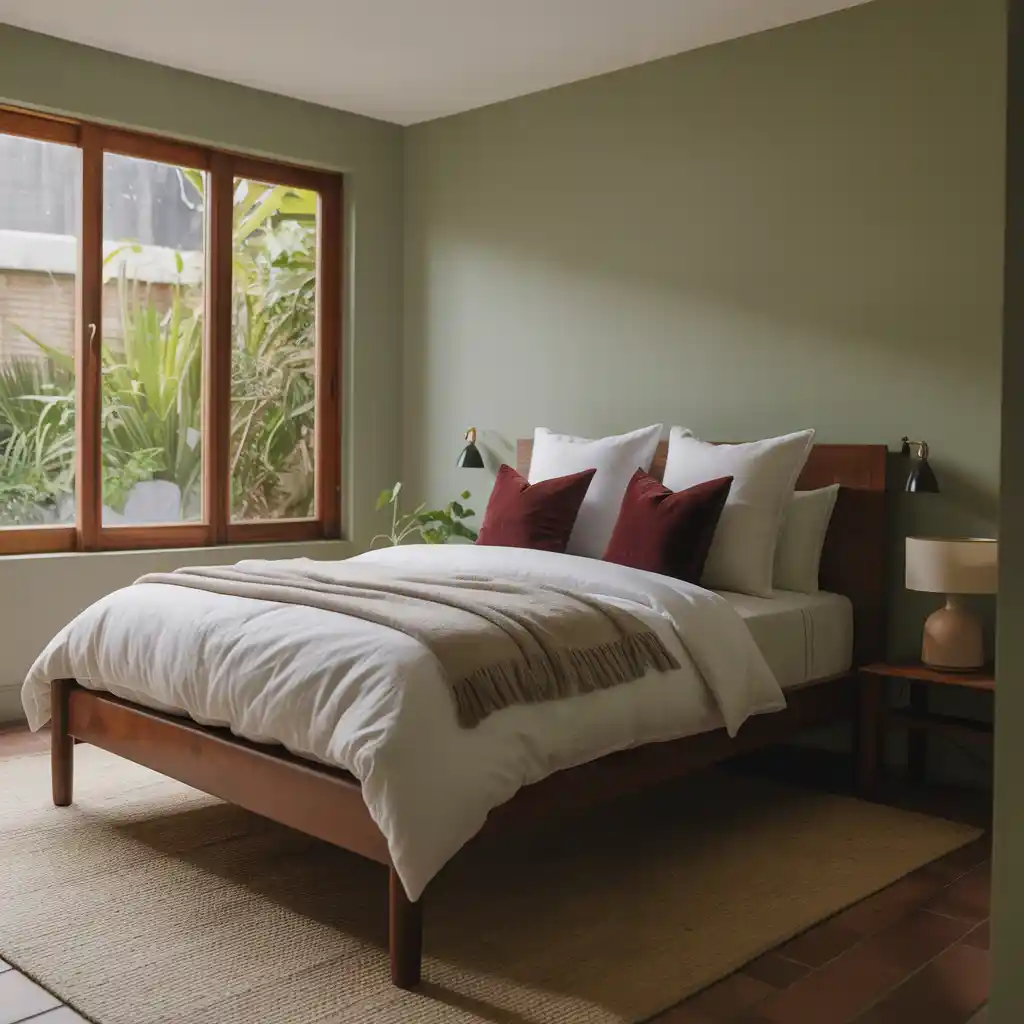 Small Bedroom with Smart Green and Burgundy Accents