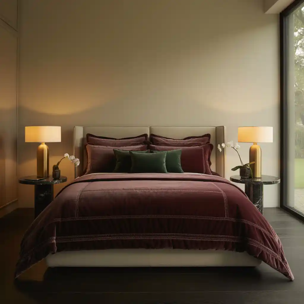 Modern Luxury Bedroom with Marble and Velvet