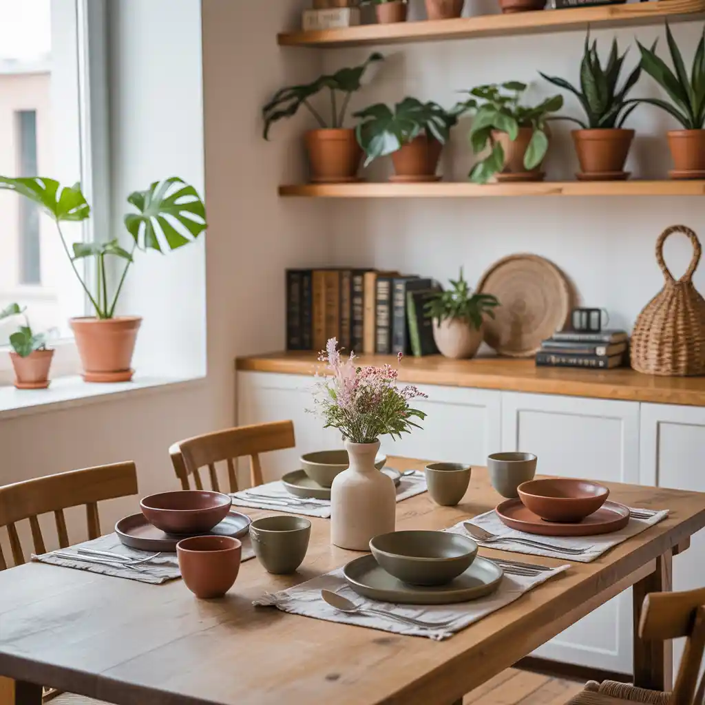 Open Shelving Around the Dining Area