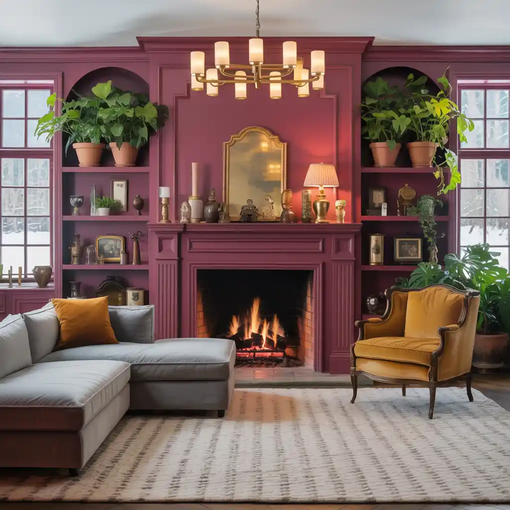  Fireplace Feature with Green Decor