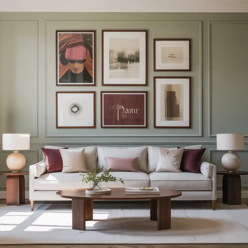 Sage Green Walls with Burgundy Gallery Art
