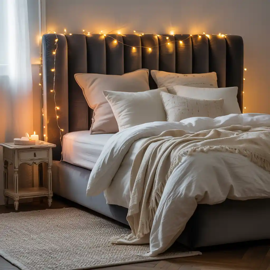 Fairy Lights Behind the Bed