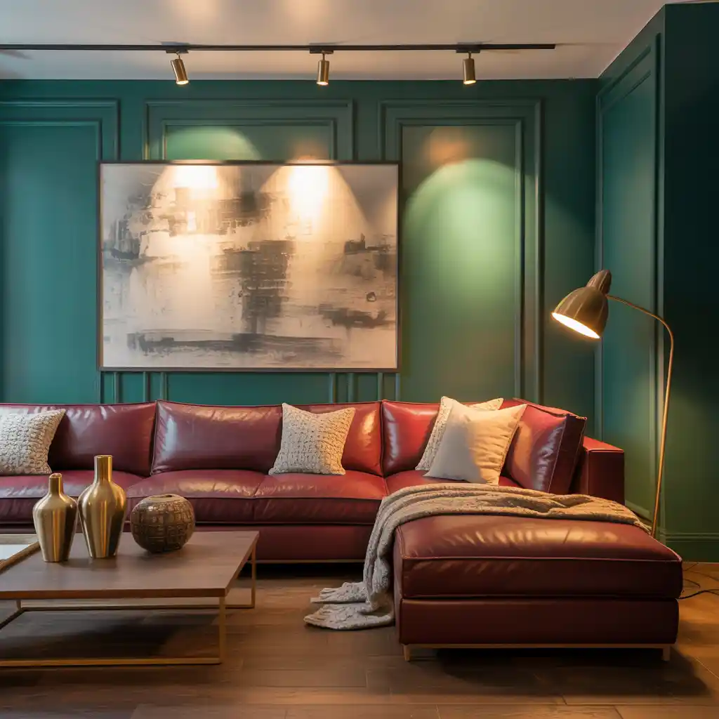 Forest Green Accent Wall with Burgundy Seating