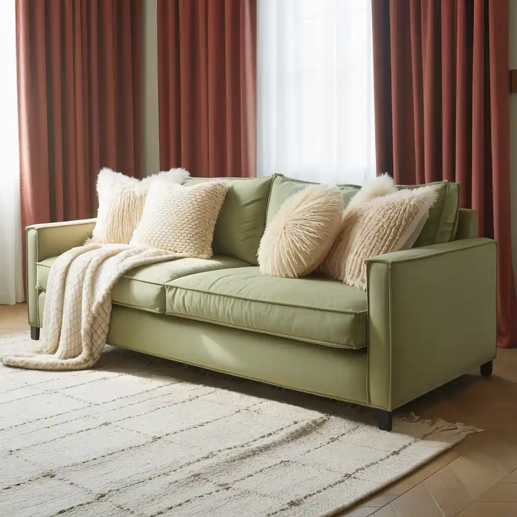 Sage Green Furniture with Burgundy Curtains
